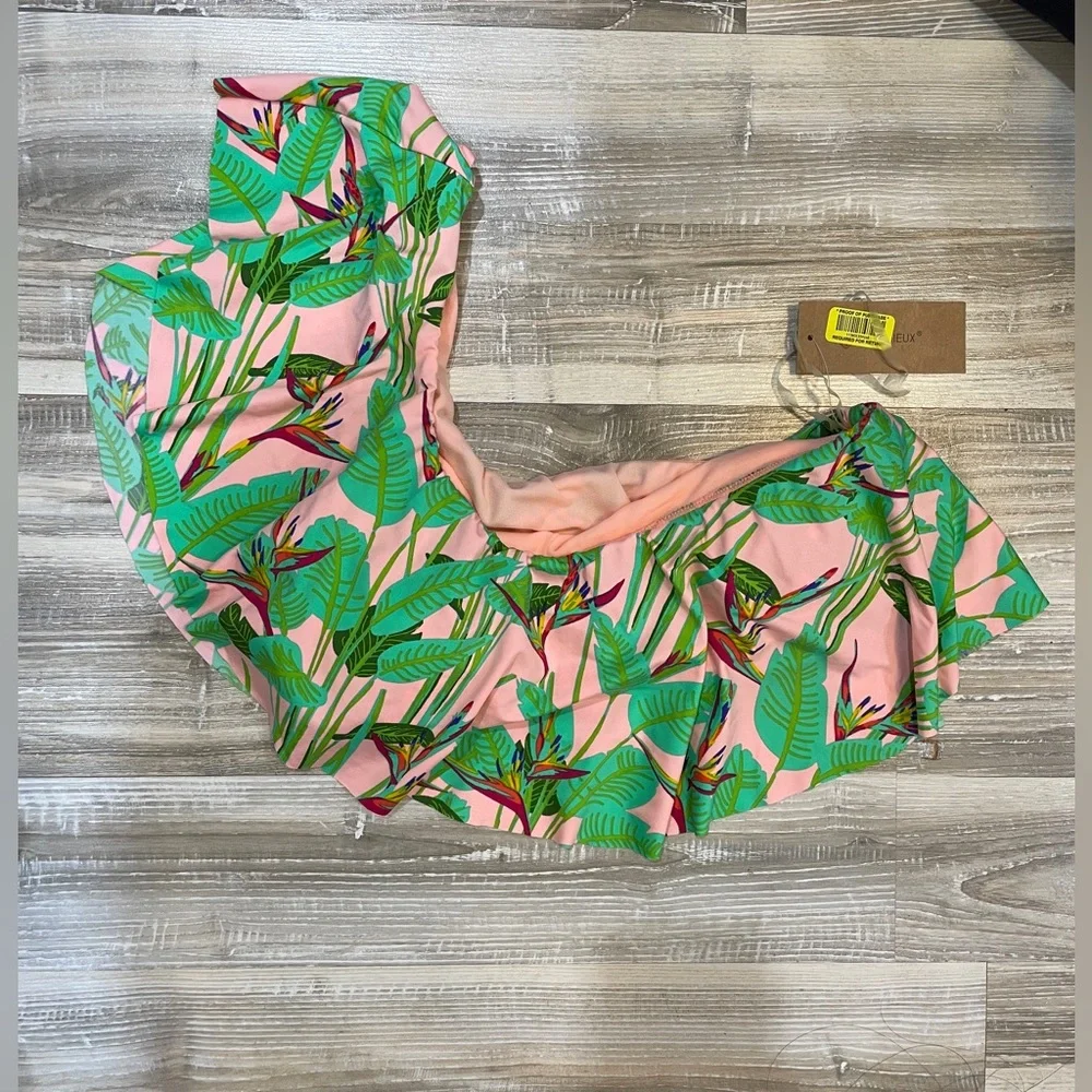 NWT Cremieux One Shoulder Bikini Top Pink Tropical Size‎ Large Nylon